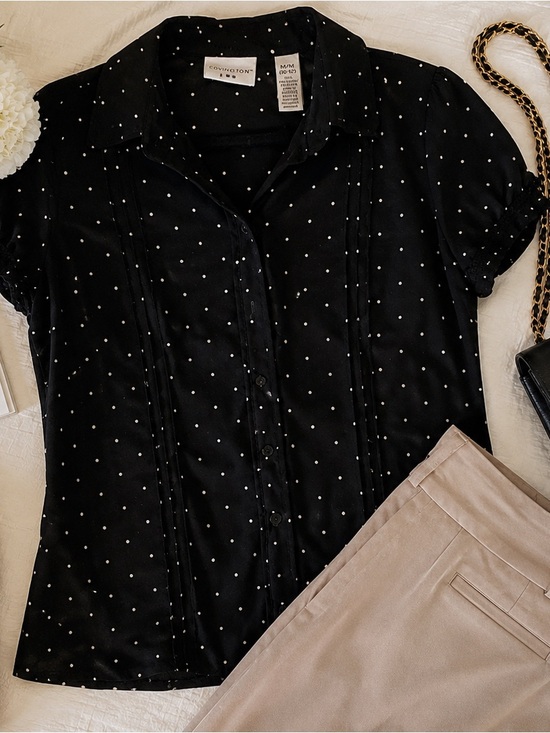 Covington Tops - Covington Black White Polka Dot Blouse Career Office Core Preppy Top M 10-12